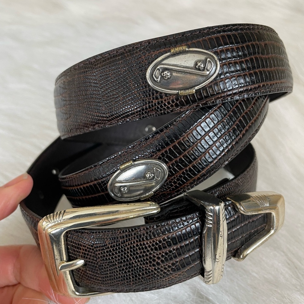 Footjoy Brown Leather lizard embossed Belt with Silver conchos and Buckle
